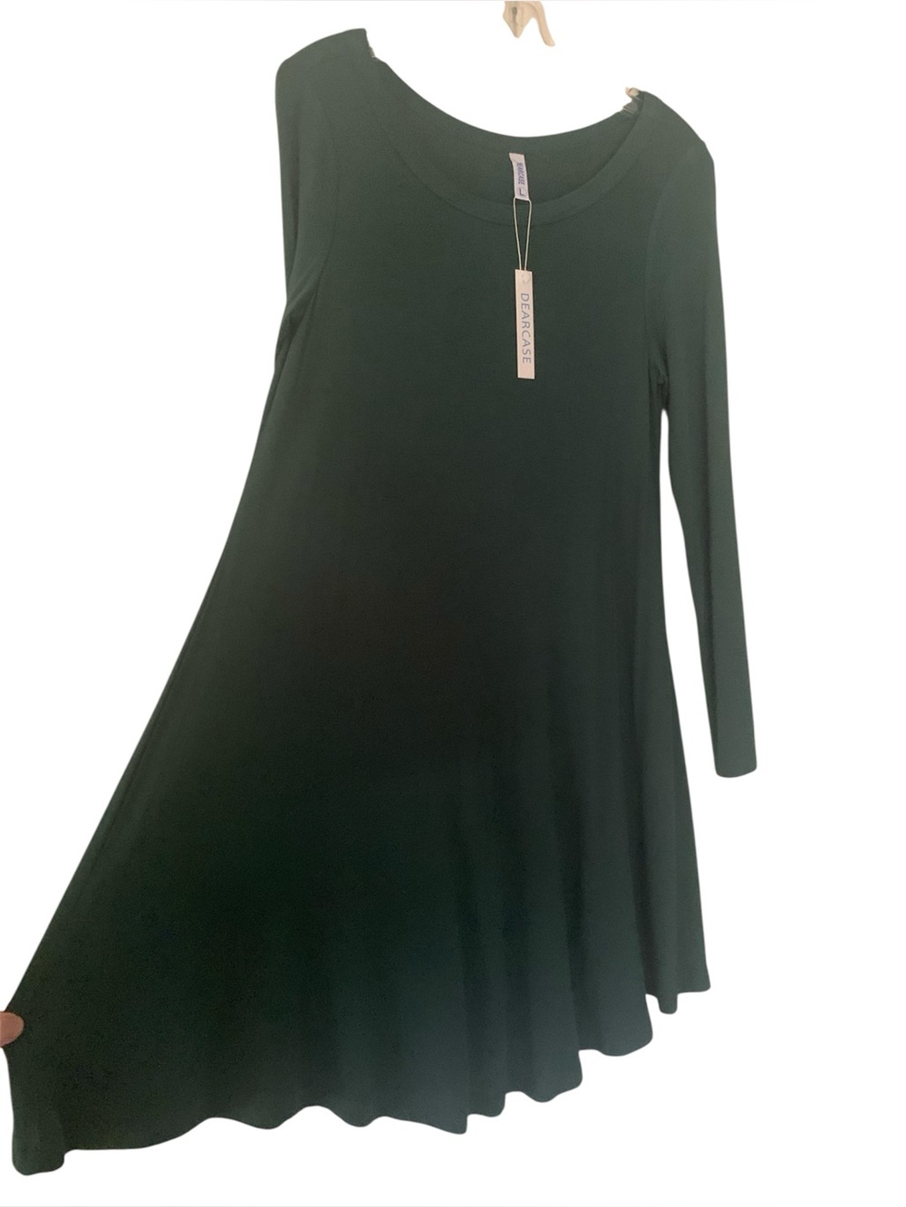 DEARCASE Dark Green Long Sleeve Swing Dress NWT Stretchy Knit - Picture 3 of 5